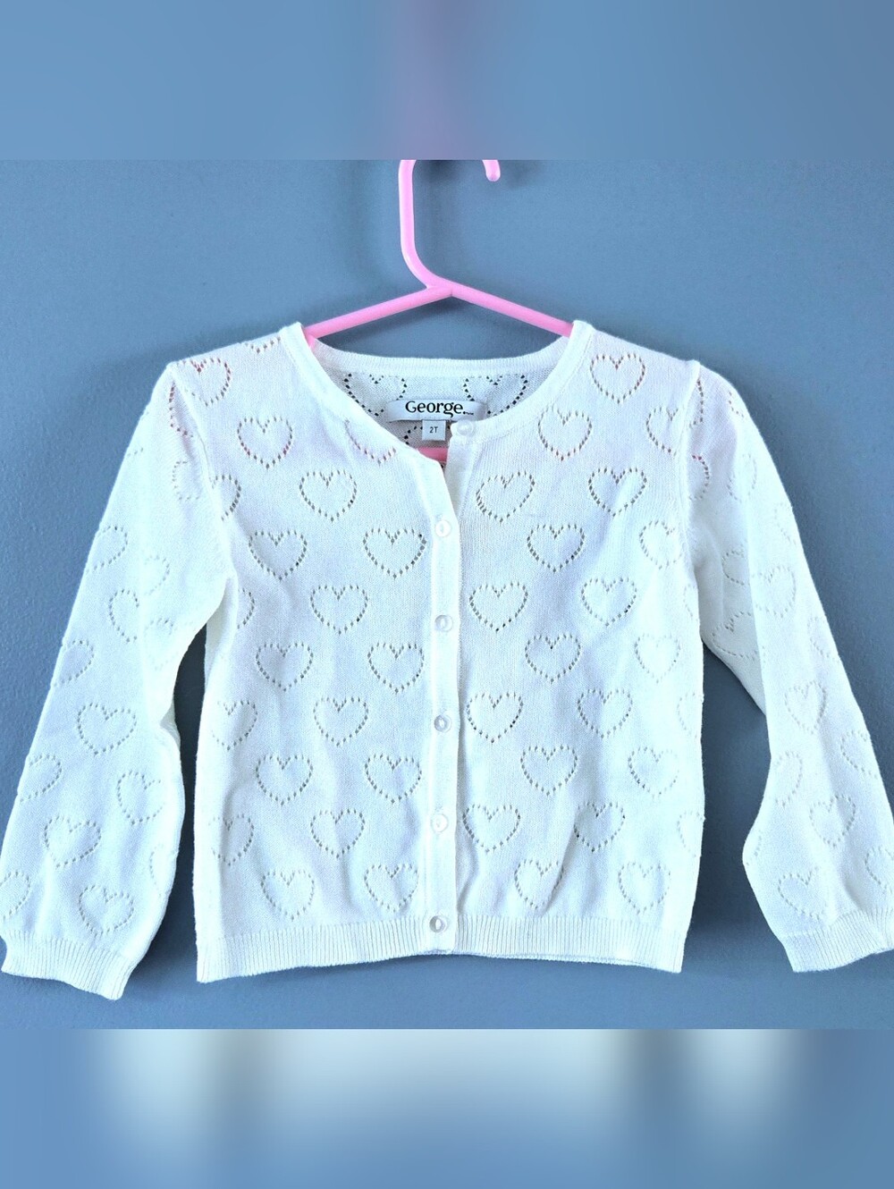 NWOT 2T White Heart Button Up Cardigan